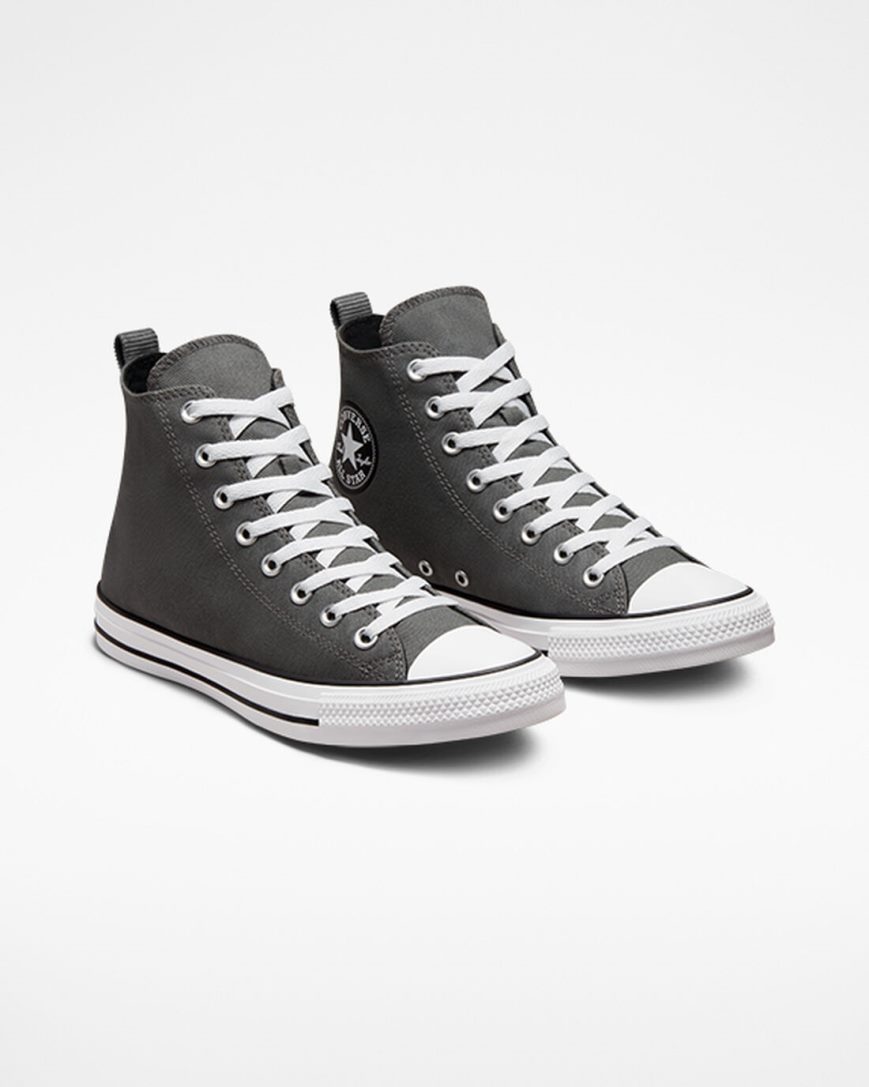 Grey / Black Converse Chuck Taylor All Star Woven Twill Men's High Top Shoes | YAK8L9431