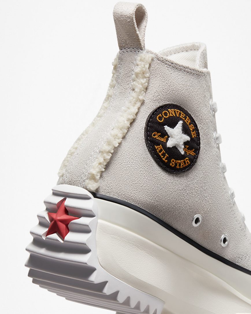 Grey / Black Converse Run Star Hike Sherpa Trim Women's High Top Shoes | BE178I3L9