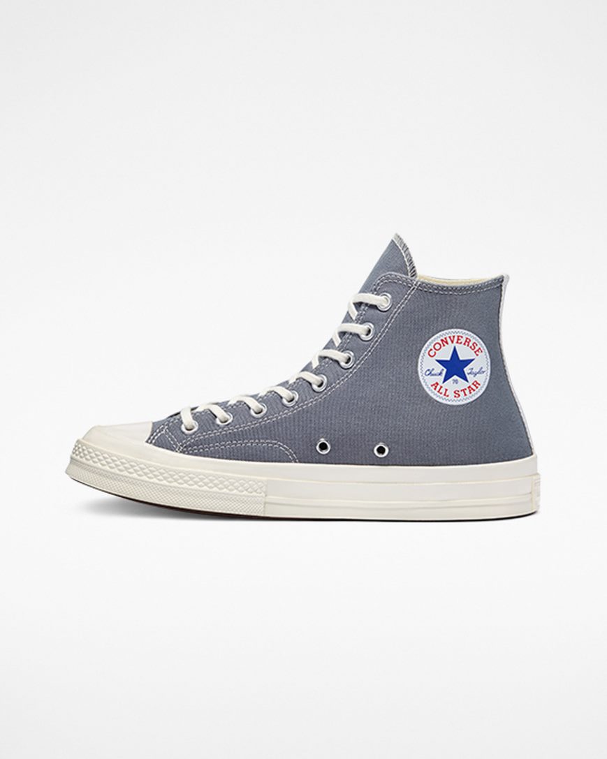 Grey / Black Converse x Comme des Garçons PLAY Chuck 70 Women's High Top Shoes | NLI35LK94