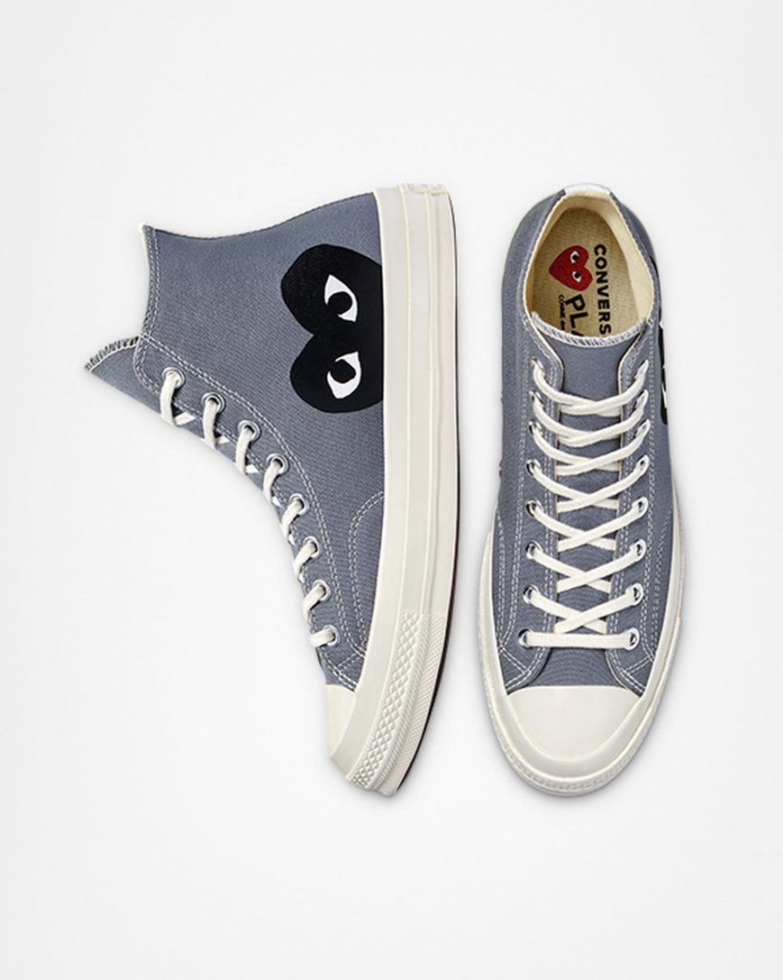 Grey / Black Converse x Comme des Garçons PLAY Chuck 70 Women's High Top Shoes | NLI35LK94