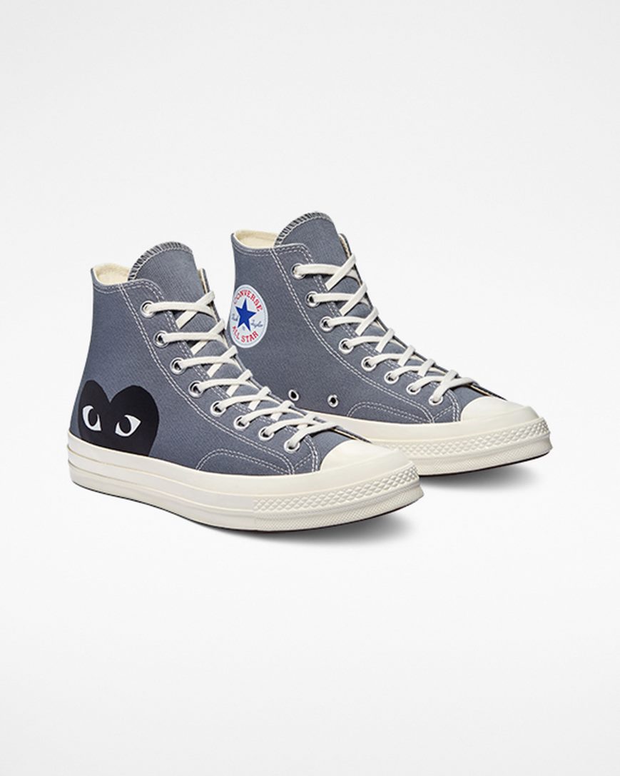 Grey / Black Converse x Comme des Garçons PLAY Chuck 70 Women's High Top Shoes | NLI35LK94