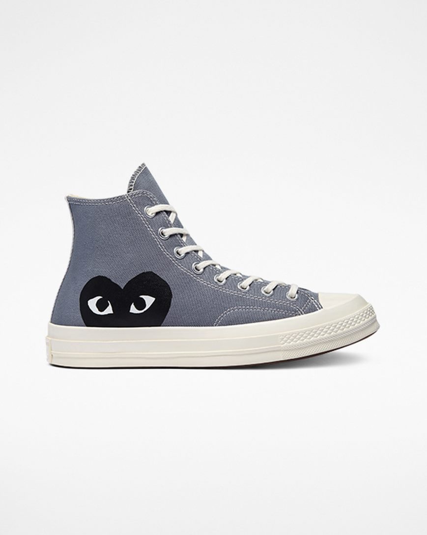 Grey / Black Converse x Comme des Garçons PLAY Chuck 70 Women\'s High Top Shoes | NLI35LK94