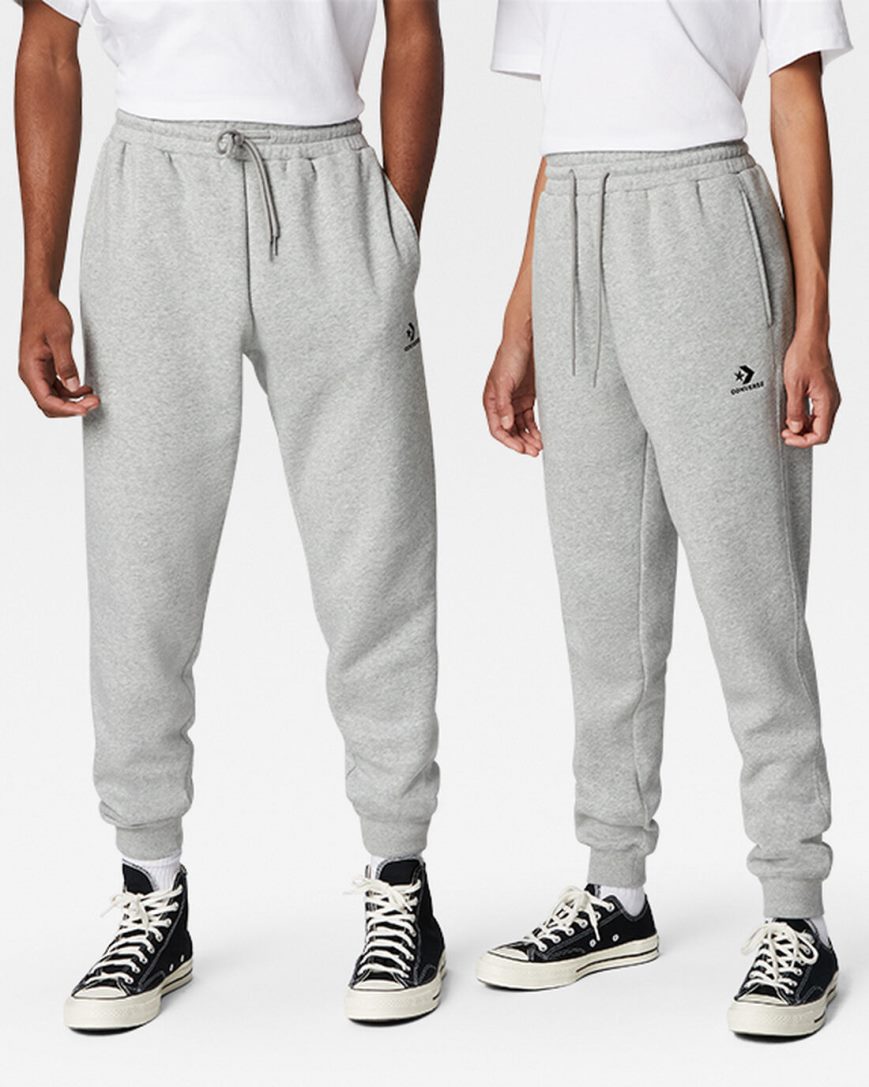 Grey Converse Go-To Embroidered Star Chevron Standard Fit Fleece Men\'s Sweatpants | NQ5I31K4L