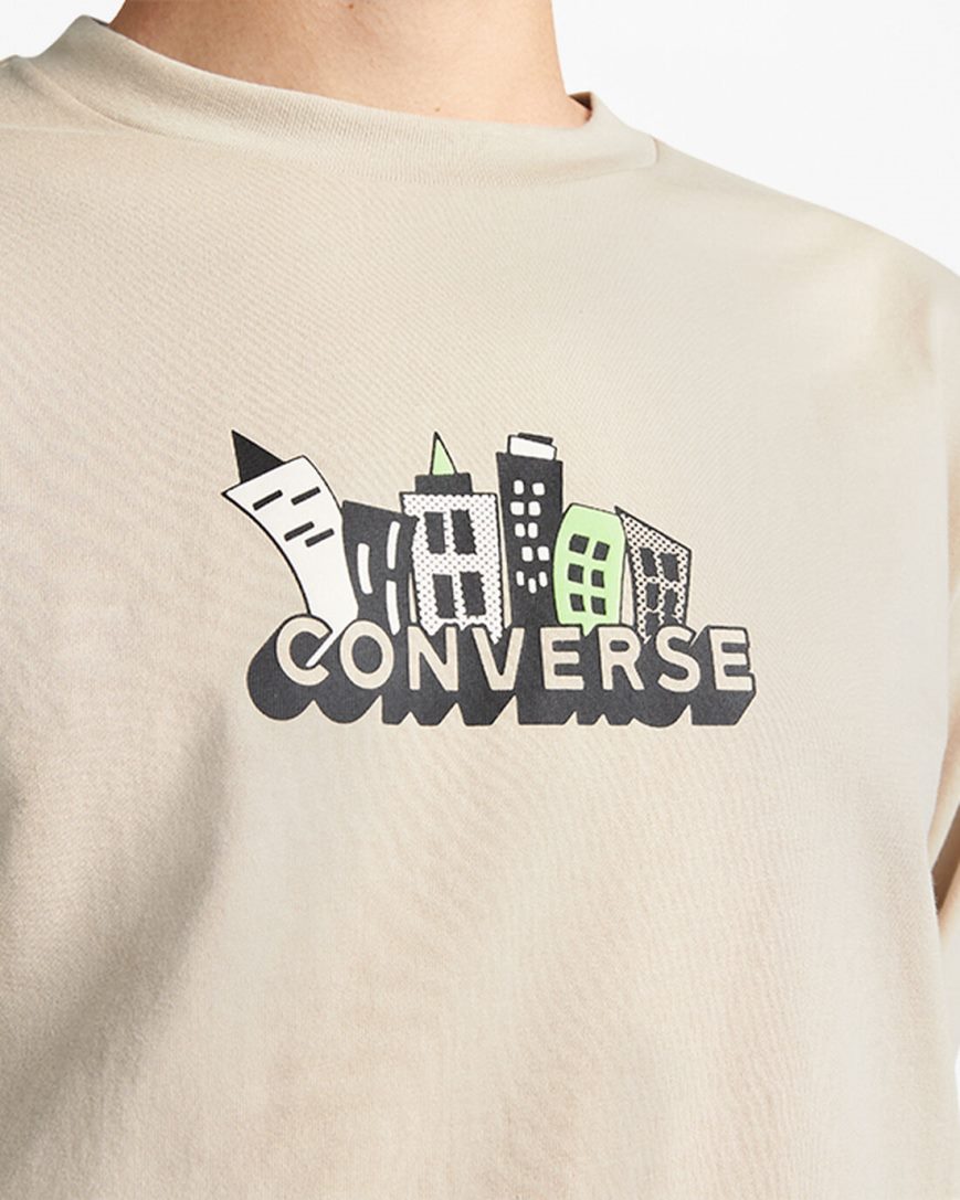 Grey Converse Spring Up Graphic Men's T-Shirts | NO35LK8I1