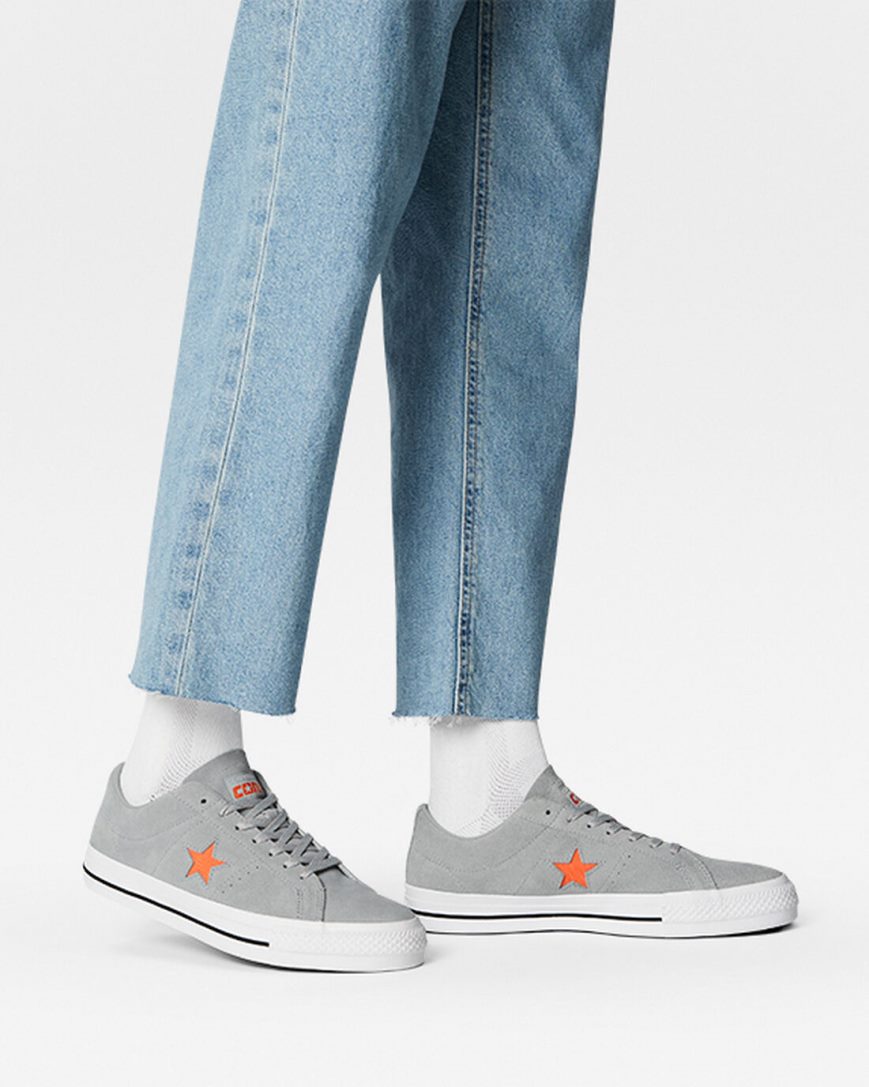 Grey / Orange / White Converse One Star Pro Men's Skate Shoes | LBK9851LI