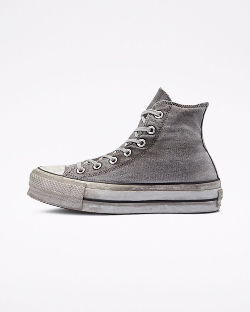 Grey / White Converse Chuck Taylor All Star Lift Smoked Canvas High Top Women's Platform Shoes | AT5K1I349