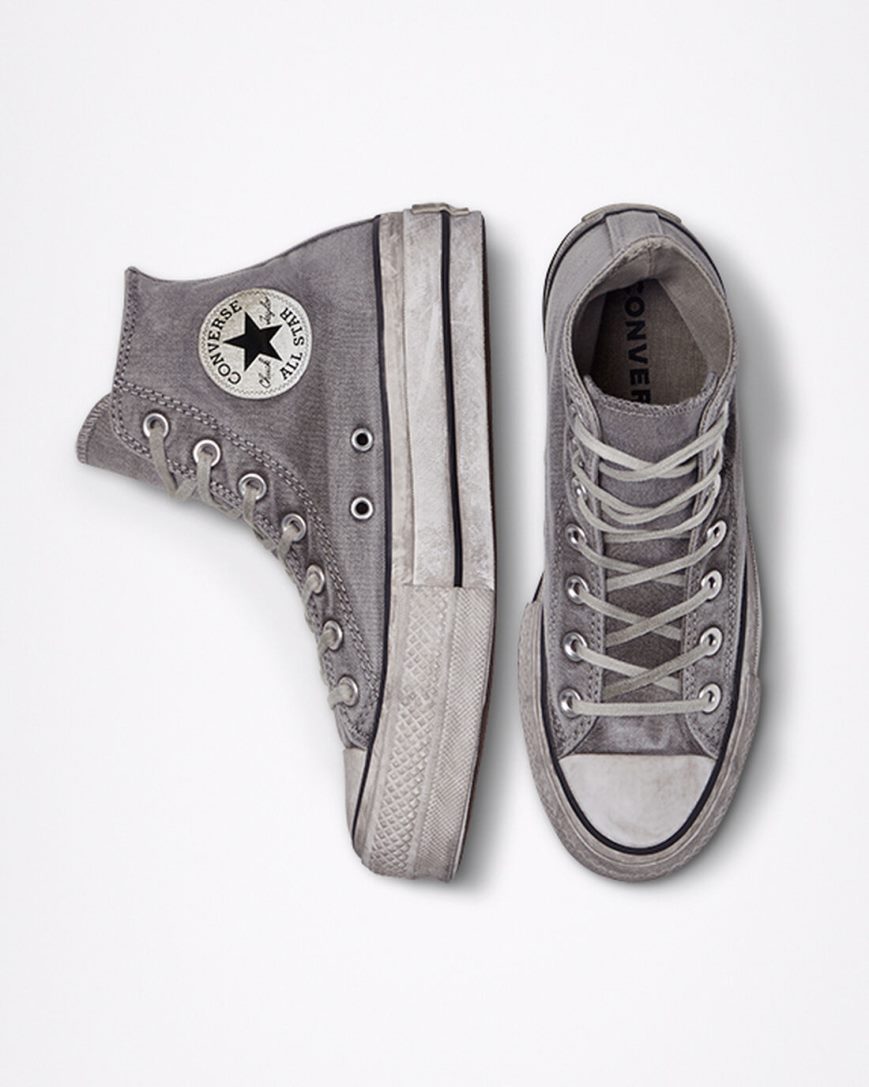 Grey / White Converse Chuck Taylor All Star Lift Smoked Canvas High Top Women's Platform Shoes | AT5K1I349