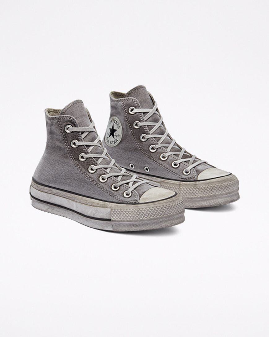 Grey / White Converse Chuck Taylor All Star Lift Smoked Canvas High Top Women's Platform Shoes | AT5K1I349