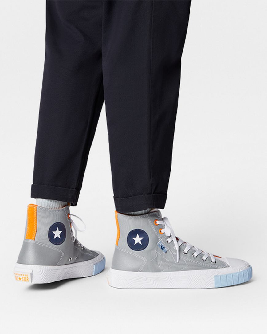 Grey / White / Orange Converse Chuck Taylor Alt Star Reflective Shine Men's High Top Shoes | JYK4815L7