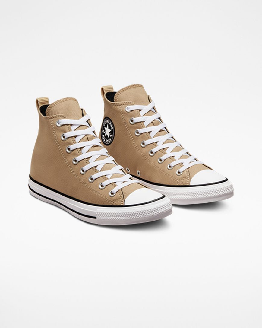 Khaki / Black Converse Chuck Taylor All Star Woven Twill Women's High Top Shoes | KB378LIK5