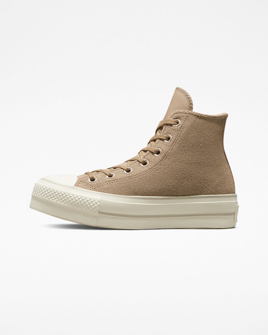 Khaki Converse Chuck Taylor All Star Lift Suede High Top Women's Platform Shoes | AU1LI9537