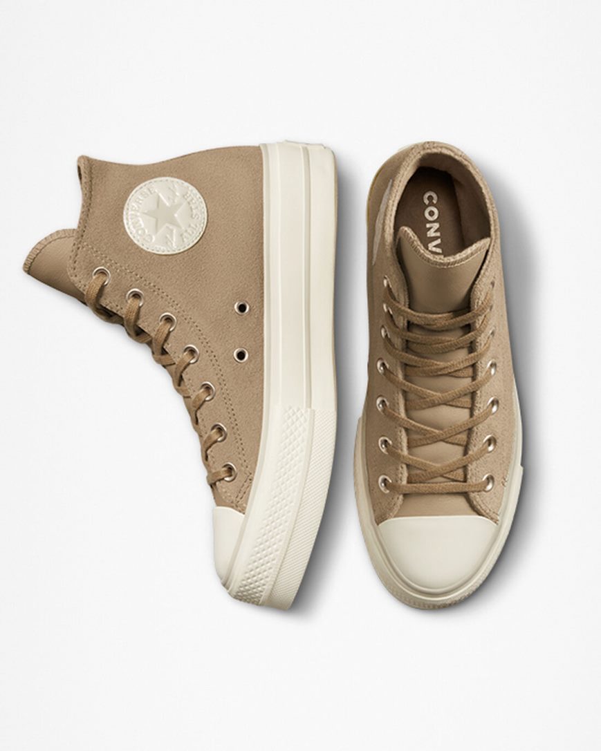 Khaki Converse Chuck Taylor All Star Lift Suede High Top Women's Platform Shoes | AU1LI9537