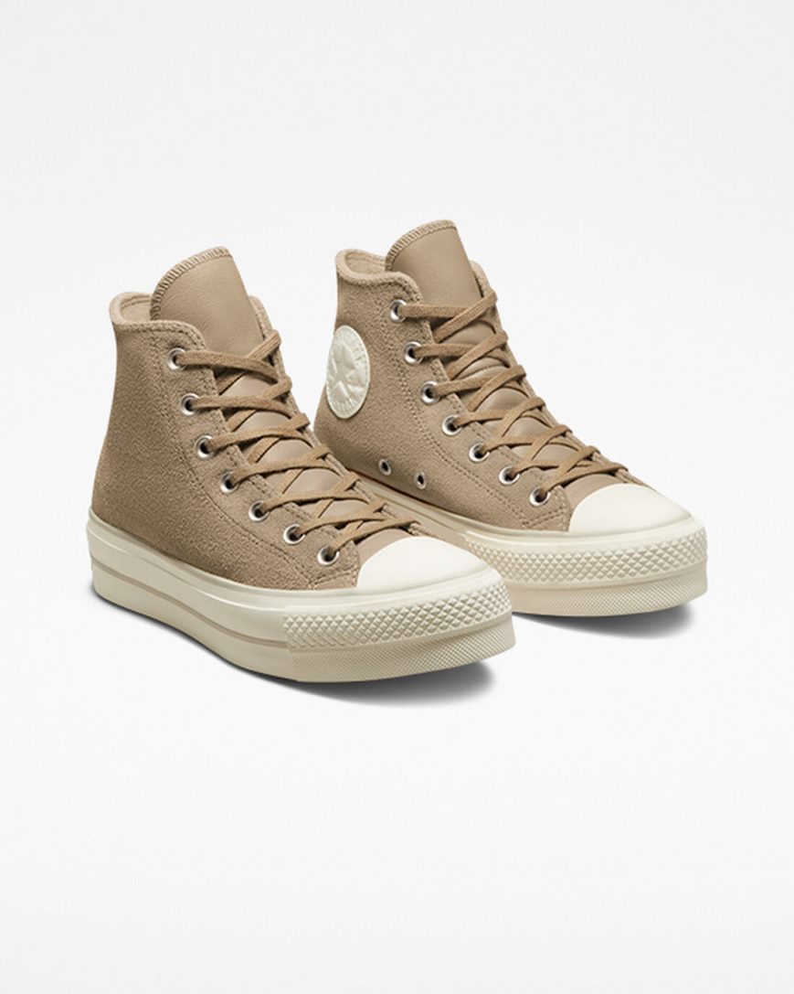 Khaki Converse Chuck Taylor All Star Lift Suede High Top Women's Platform Shoes | AU1LI9537