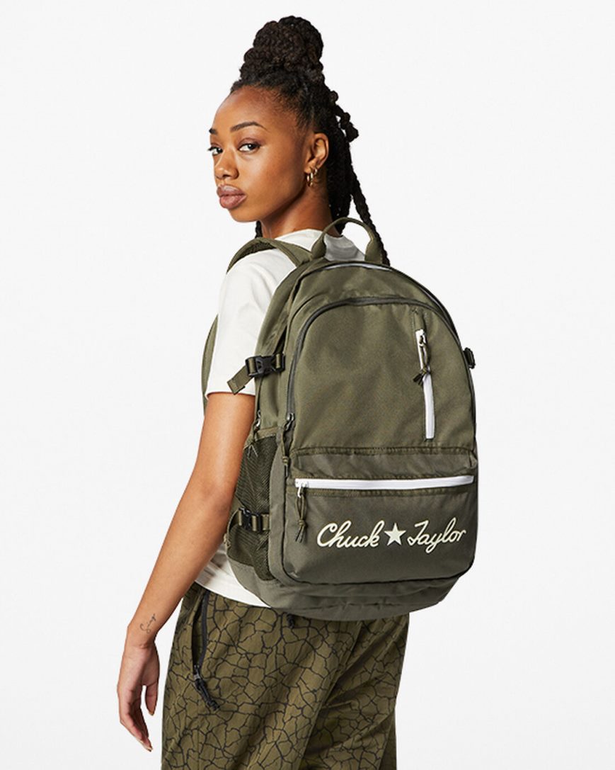 Khaki Converse Straight Edge Chuck Taylor Logo Women's Backpacks | YIKI4L913