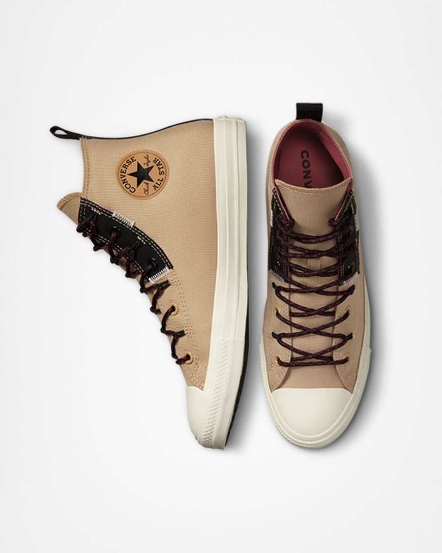 Khaki / Orange Converse Chuck Taylor All Star Rugged Basics Men's High Top Shoes | RLK815349