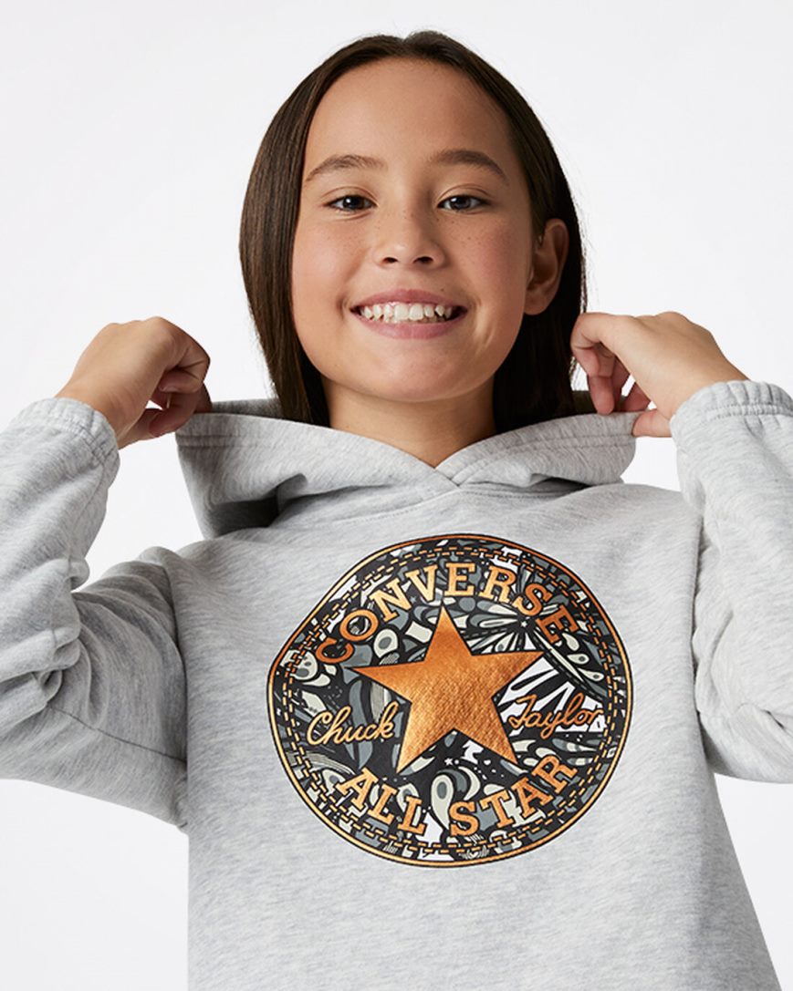 Light Grey Converse Boxy Chuck Taylor Patch Pullover Girls' Hoodie | DBI938K47