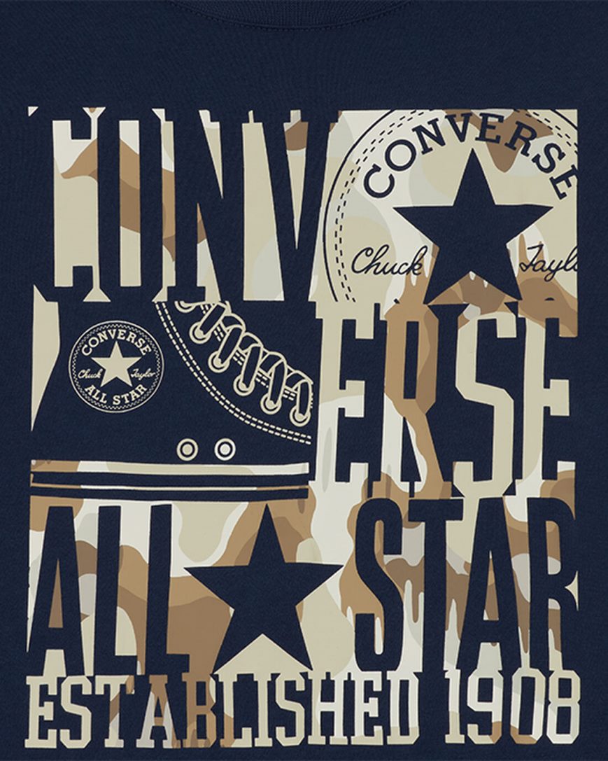 Navy Converse Camo Logo Stack Boys' T-Shirts | HK8IL9754