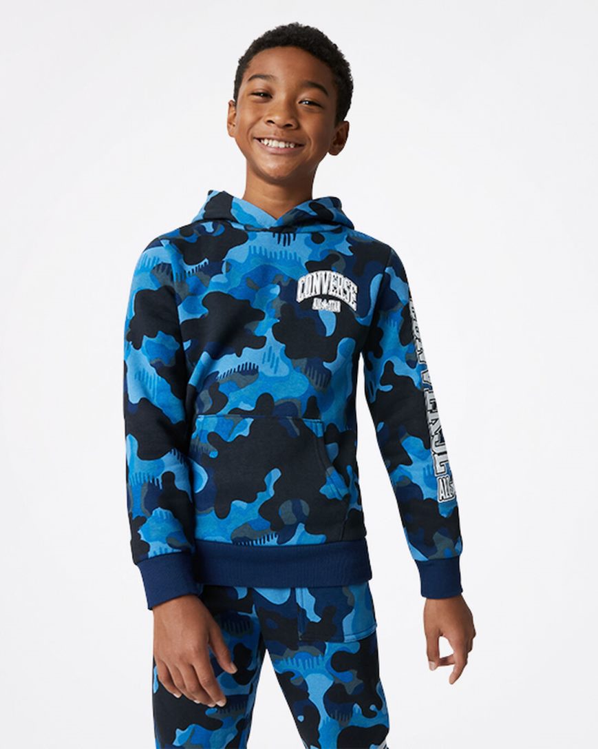 Navy Converse Camo Pullover Boys\' Hoodie | DU5498371