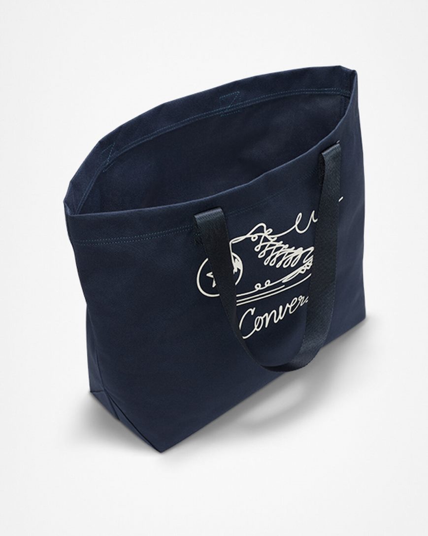 Navy Converse Canvas Sneaker Graphic Tote Women's Bags | RTL148359