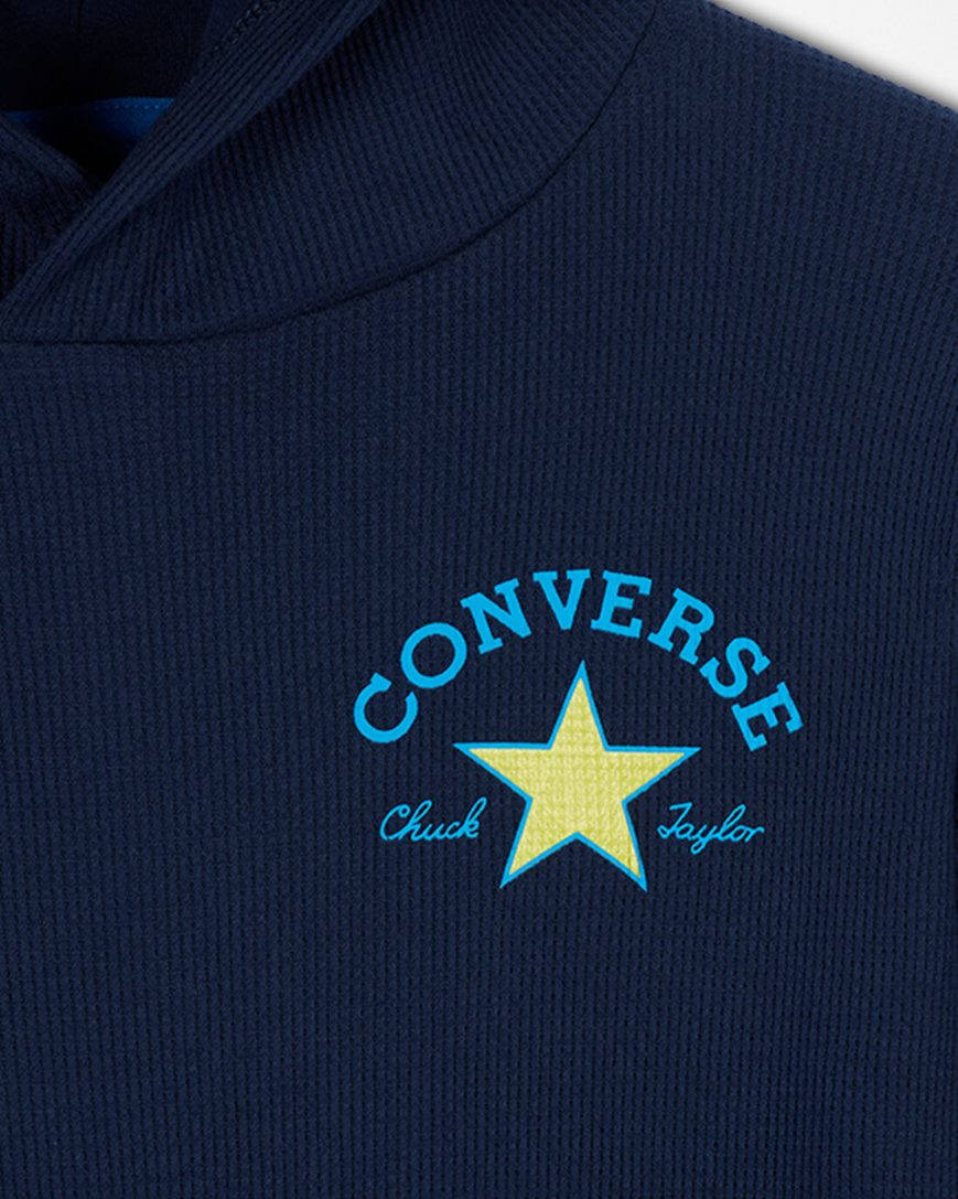 Navy Converse Long Sleeve Waffle Boys' Hoodie | XL93KL471