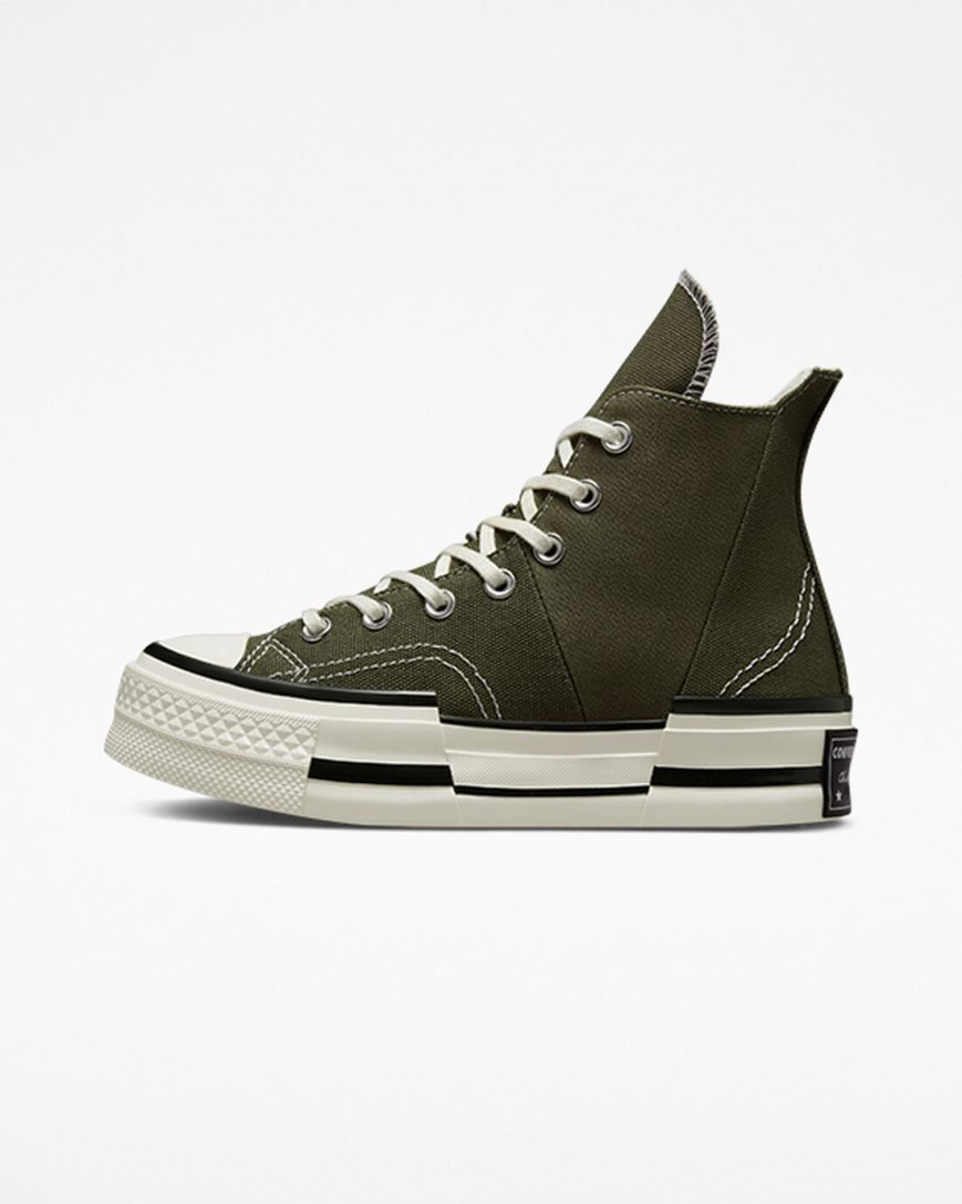 Olive / Black Converse Chuck 70 Plus Men's High Top Shoes | VUIL37518