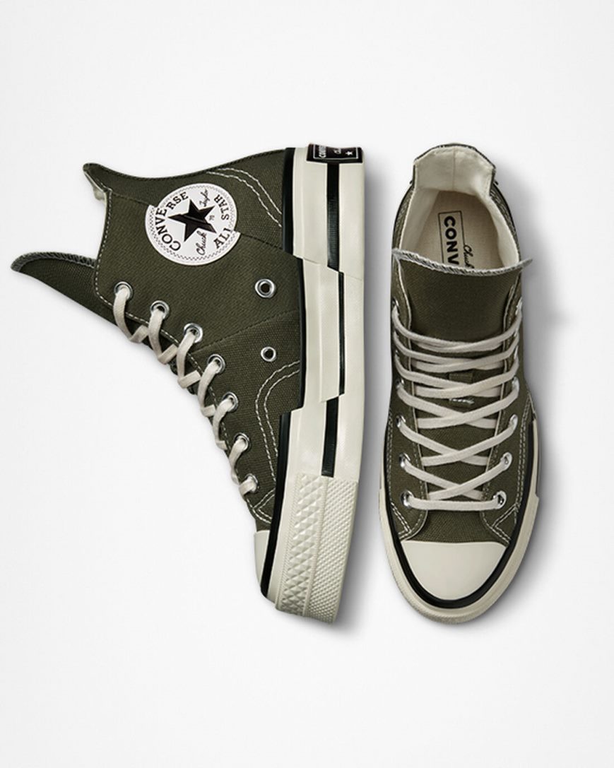 Olive / Black Converse Chuck 70 Plus Men's High Top Shoes | VUIL37518