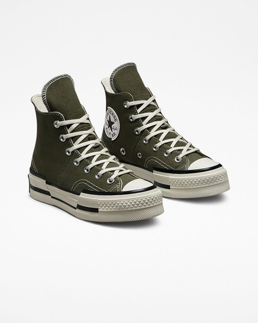 Olive / Black Converse Chuck 70 Plus Men's High Top Shoes | VUIL37518