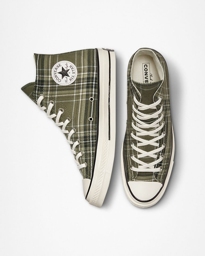 Olive / Black Converse Chuck 70 Tartan Men's High Top Shoes | GHI5978L1