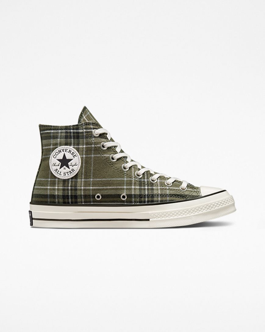 Olive / Black Converse Chuck 70 Tartan Men\'s High Top Shoes | GHI5978L1