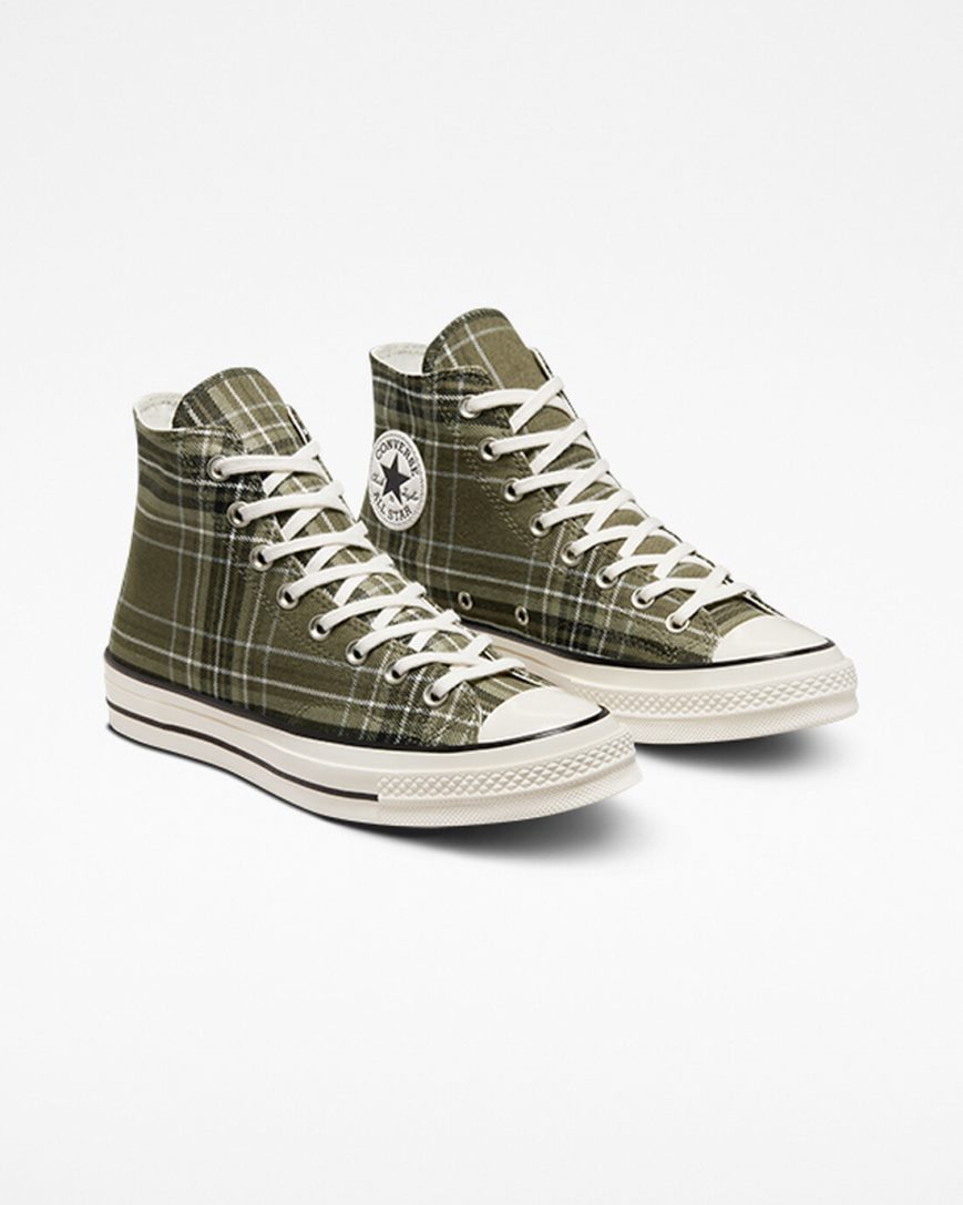 Olive / Black Converse Chuck 70 Tartan Women's High Top Shoes | QE948K3I1