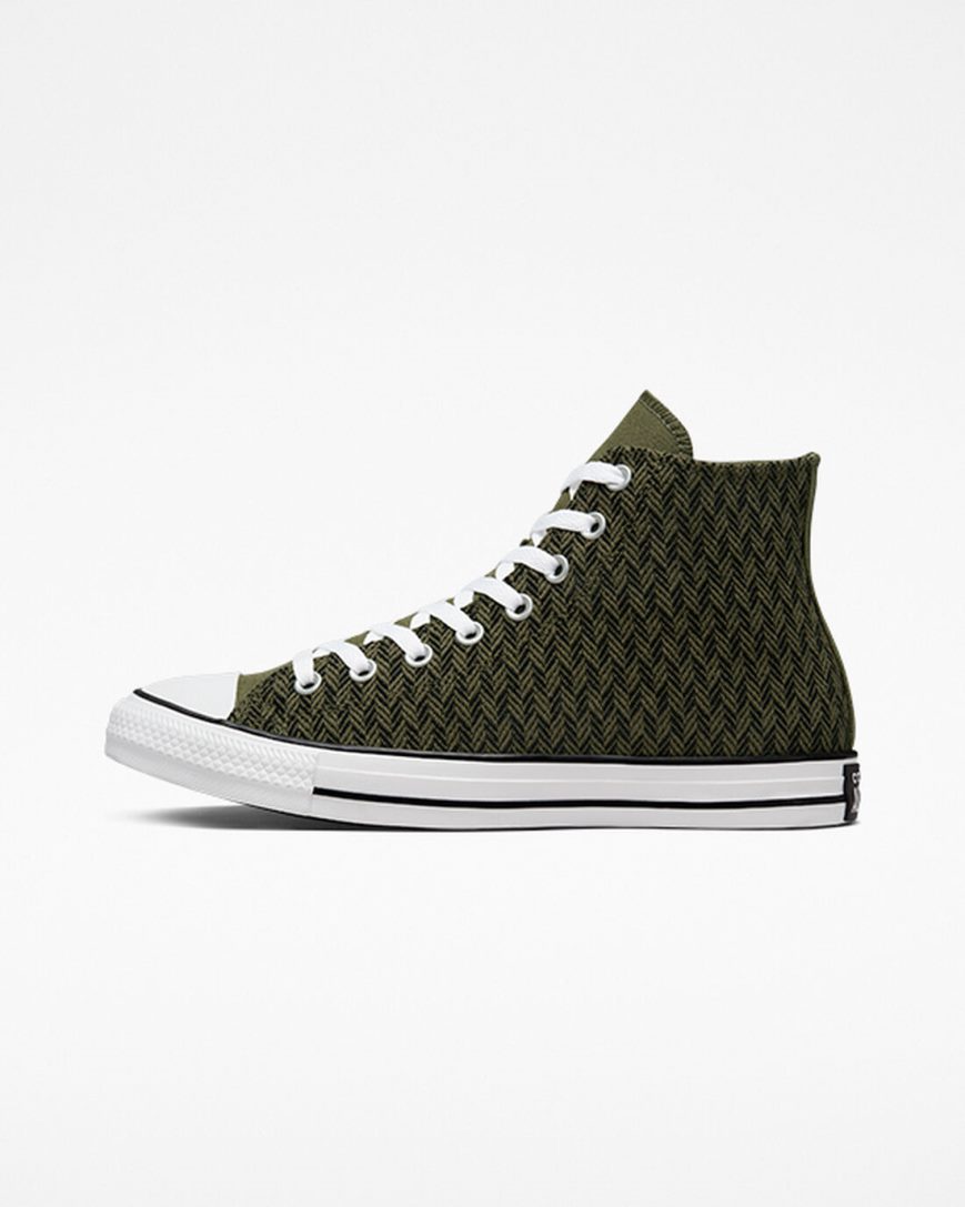 Olive / Black / White Converse Chuck Taylor All Star Herringbone Men's High Top Shoes | MZI8L51K7