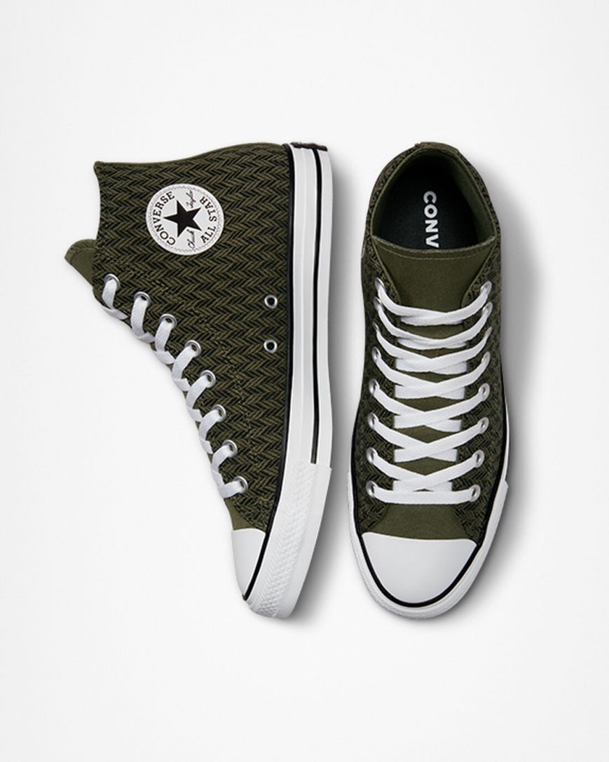 Olive / Black / White Converse Chuck Taylor All Star Herringbone Women's High Top Shoes | UP7813KL9