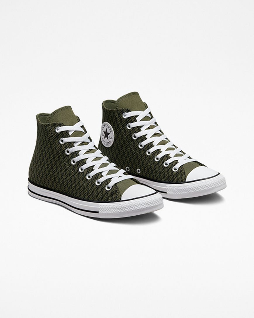 Olive / Black / White Converse Chuck Taylor All Star Herringbone Women's High Top Shoes | UP7813KL9