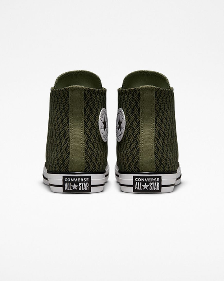 Olive / Black / White Converse Chuck Taylor All Star Herringbone Women's High Top Shoes | UP7813KL9