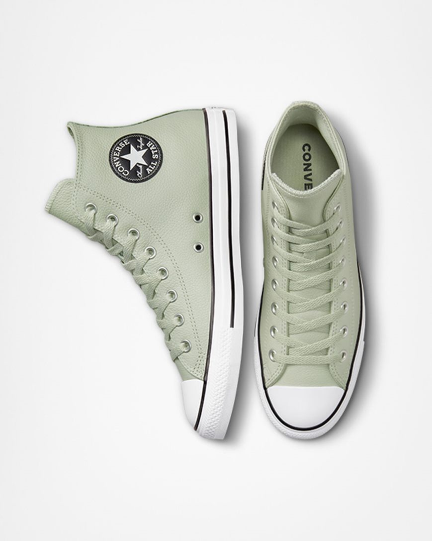 Olive Converse Chuck Taylor All Star Leather Men's High Top Shoes | OE7459IK1