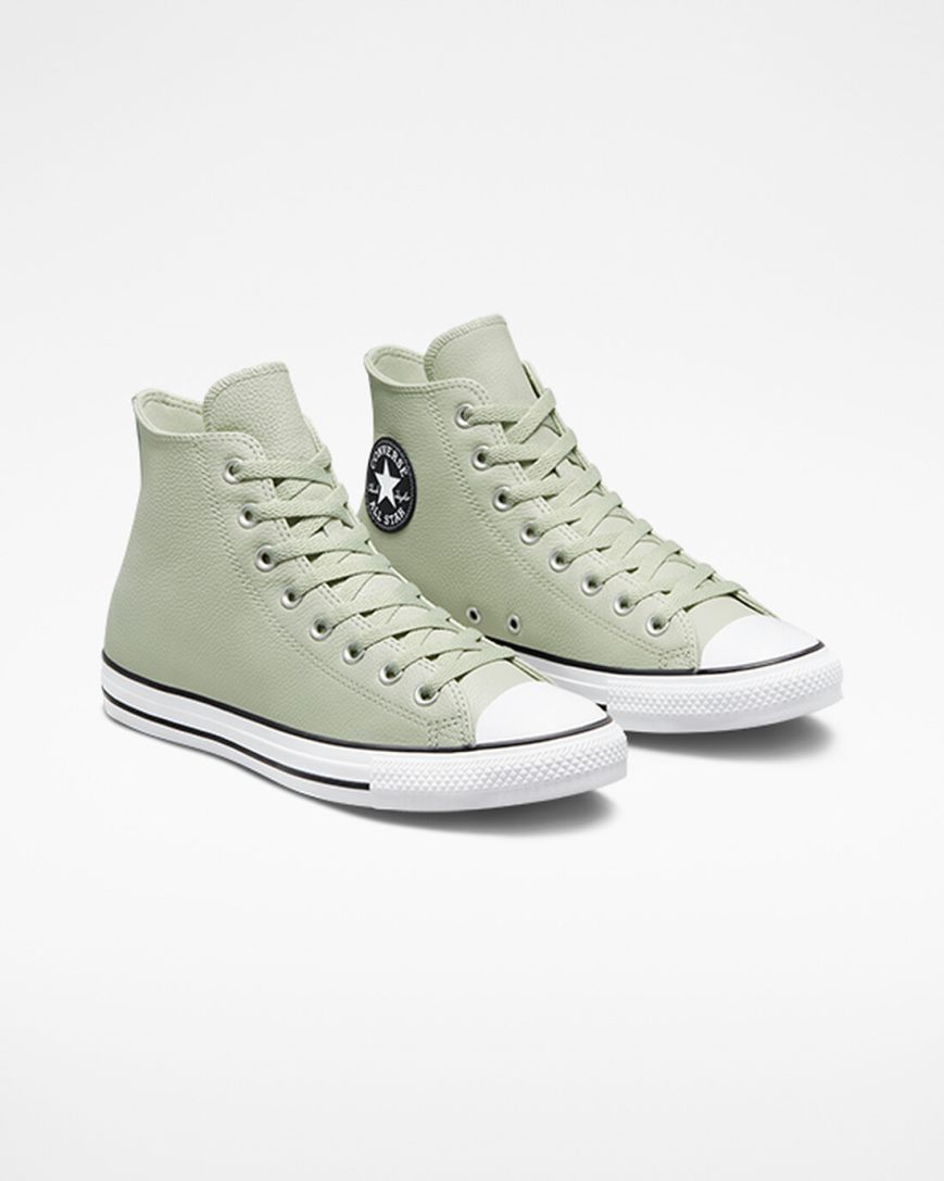 Olive Converse Chuck Taylor All Star Leather Men's High Top Shoes | OE7459IK1