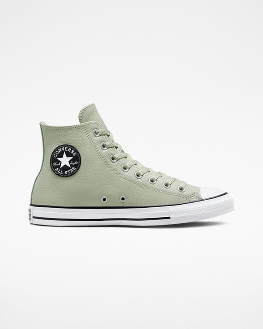 Olive Converse Chuck Taylor All Star Leather Men\'s High Top Shoes | OE7459IK1