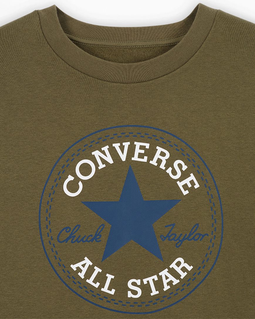 Olive Converse Go-To All Star Patch Standard Fit Fleece Crew Men's Sweatshirts | FD1K3IL89