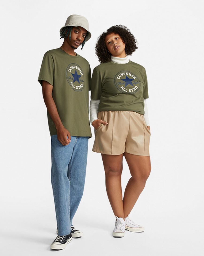 Olive Converse Go-To All Star Patch Standard Fit Women's T-Shirts | VN4I5738K