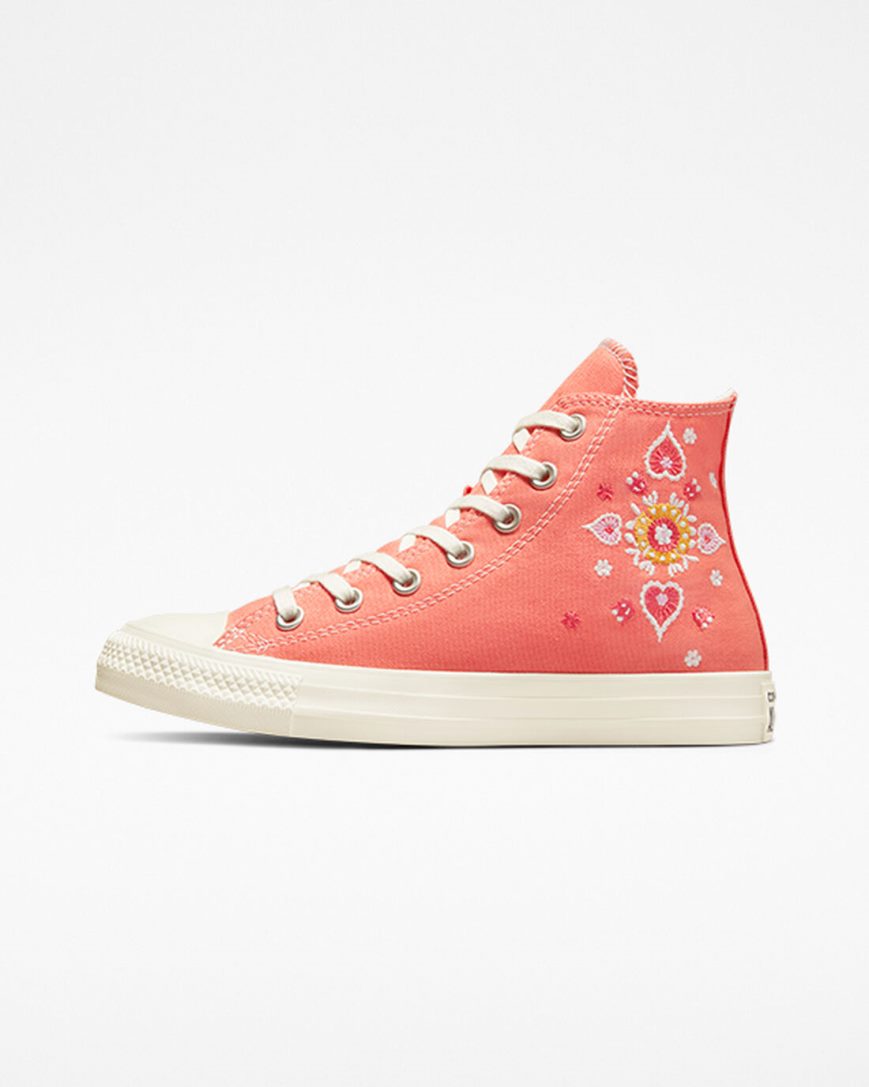 Orange / Black Converse Chuck Taylor All Star Floral Embroidery Women's High Top Shoes | MO4LK19I7