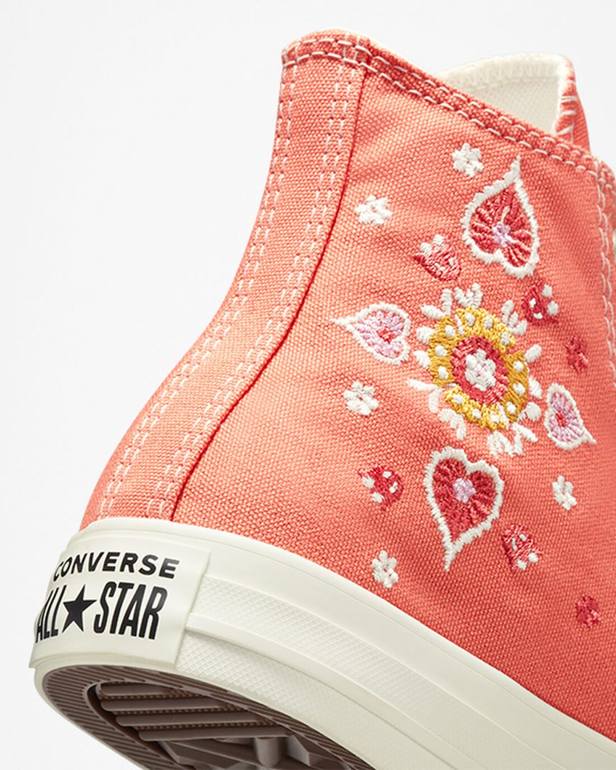 Orange / Black Converse Chuck Taylor All Star Floral Embroidery Women's High Top Shoes | MO4LK19I7