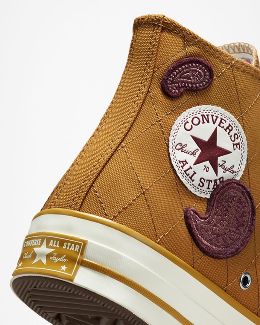 Orange / Deep Burgundy Converse Chuck 70 Crafted Patches Men's High Top Shoes | BHK15378L