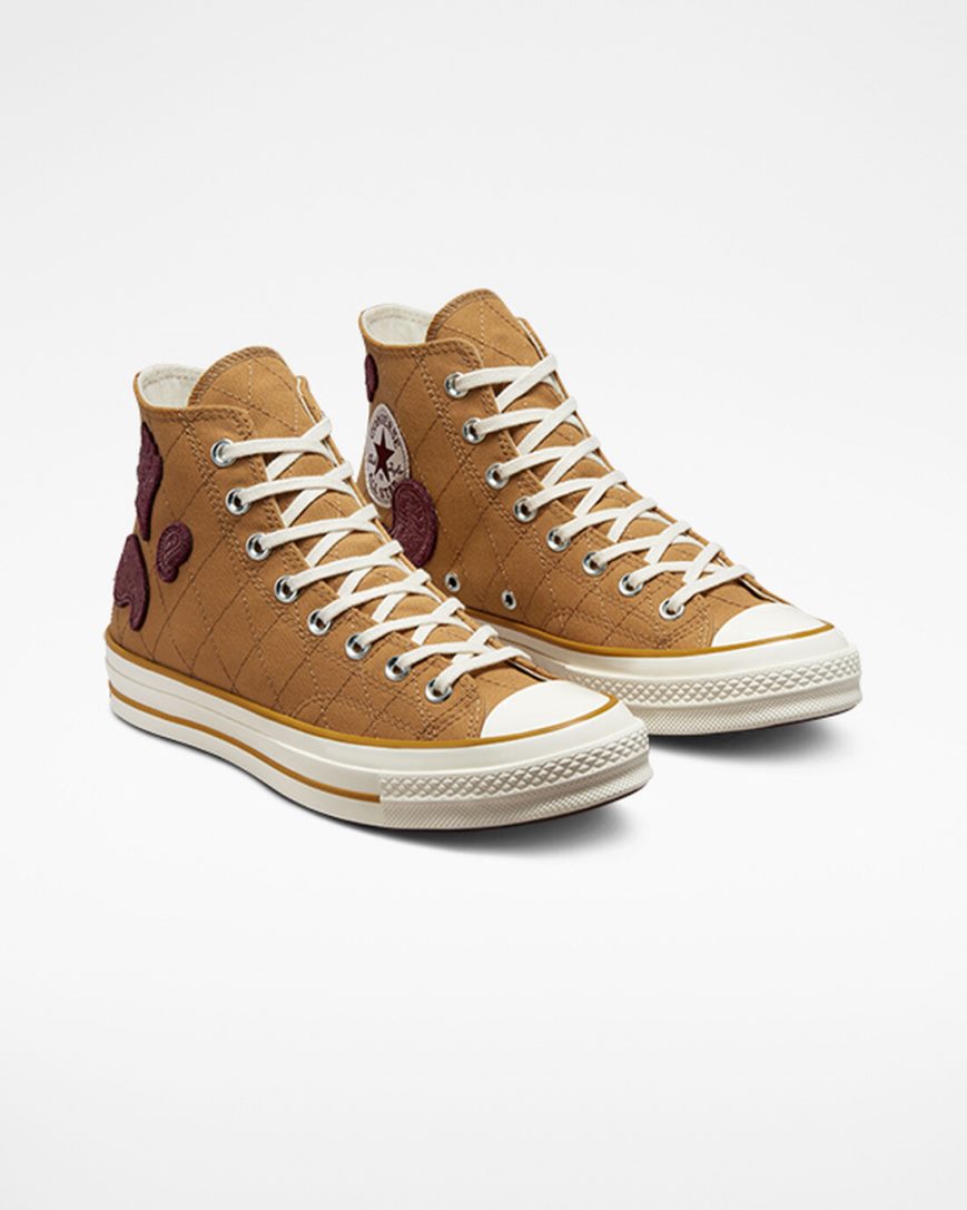 Orange / Deep Burgundy Converse Chuck 70 Crafted Patches Men's High Top Shoes | BHK15378L