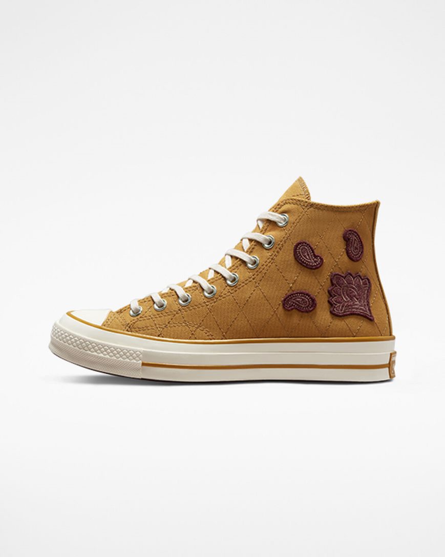 Orange / Deep Burgundy Converse Chuck 70 Crafted Patches Women's High Top Shoes | OFK1L5I74