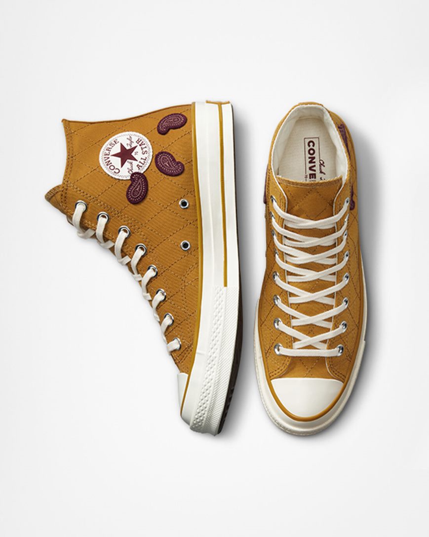 Orange / Deep Burgundy Converse Chuck 70 Crafted Patches Women's High Top Shoes | OFK1L5I74