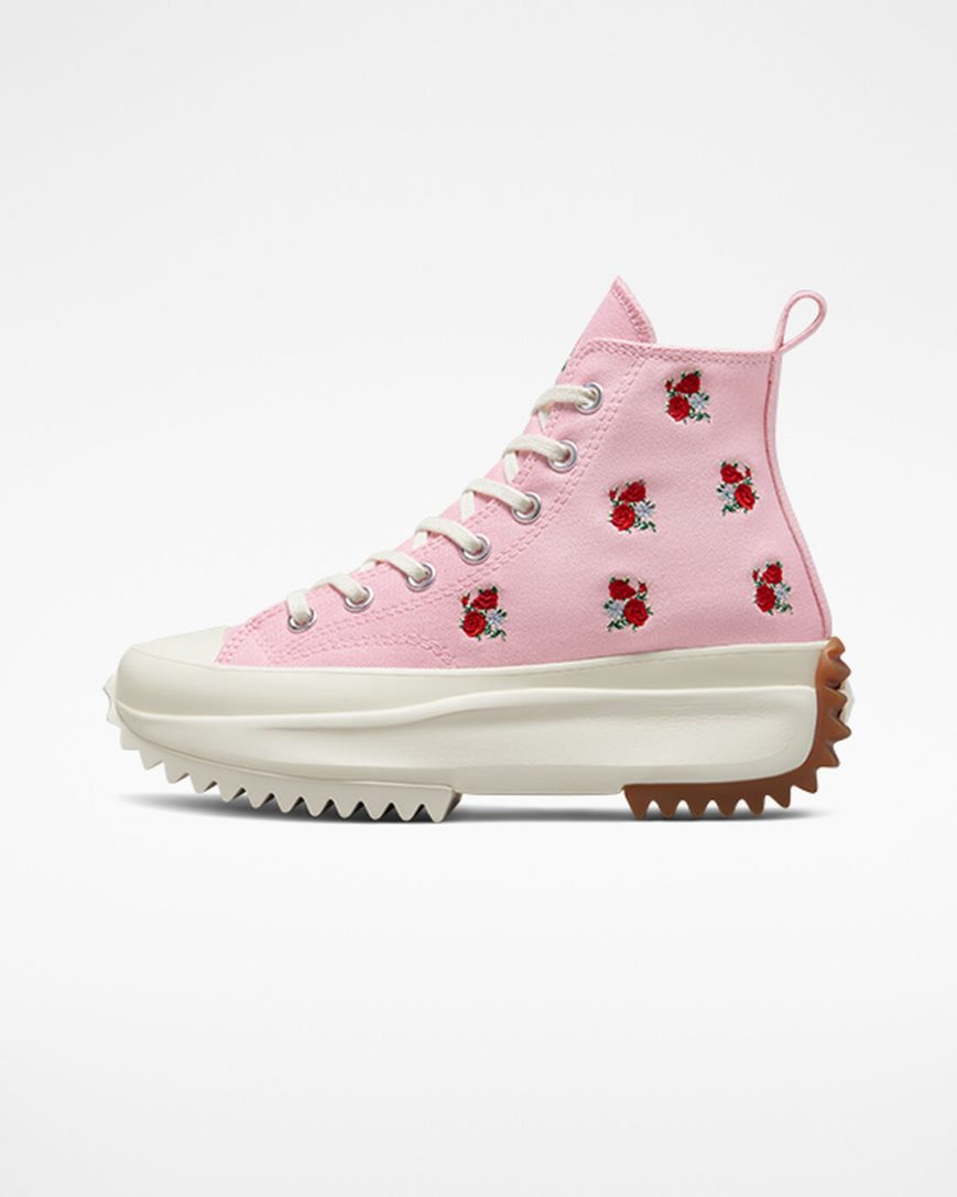 Orange Pink / Red Converse Run Star Hike Embroidered Floral High Top Women's Platform Shoes | QR9L8173I