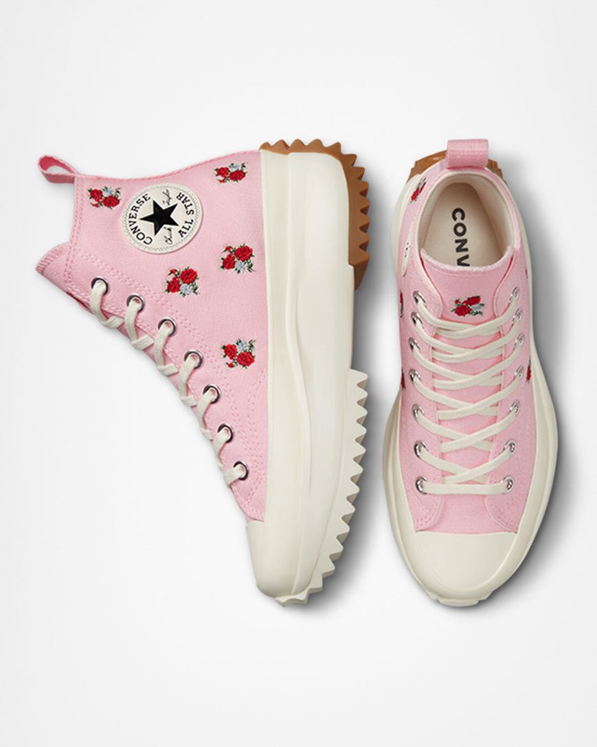 Orange Pink / Red Converse Run Star Hike Embroidered Floral High Top Women's Platform Shoes | QR9L8173I