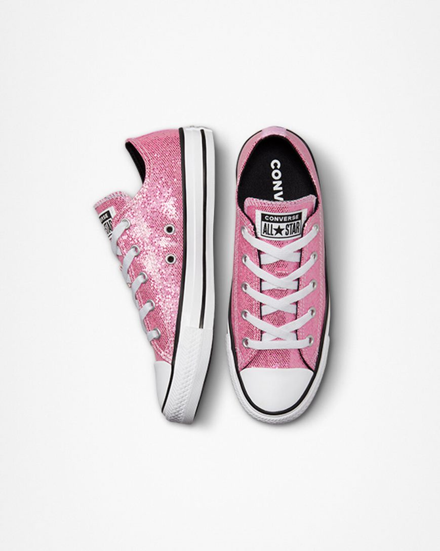 Pink / Black Converse Chuck Taylor All Star Glitter Girls' Low Top Shoes | DHL57193K