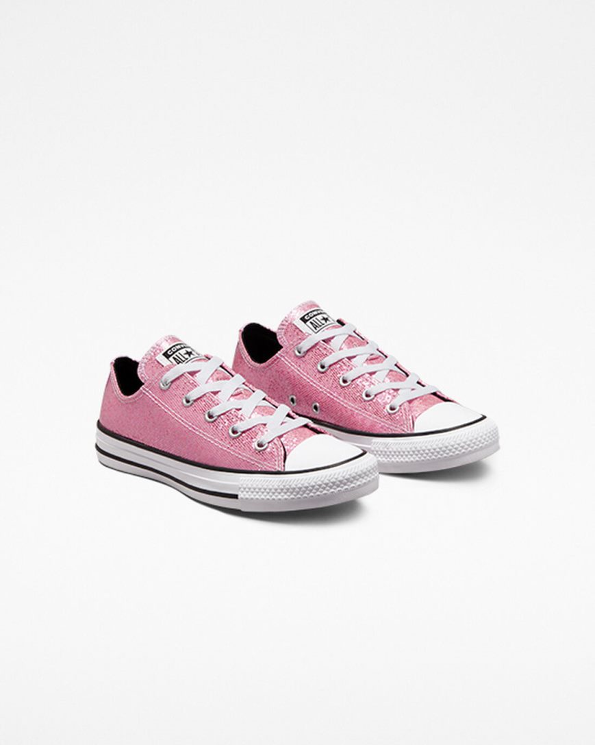 Pink / Black Converse Chuck Taylor All Star Glitter Girls' Low Top Shoes | DHL57193K