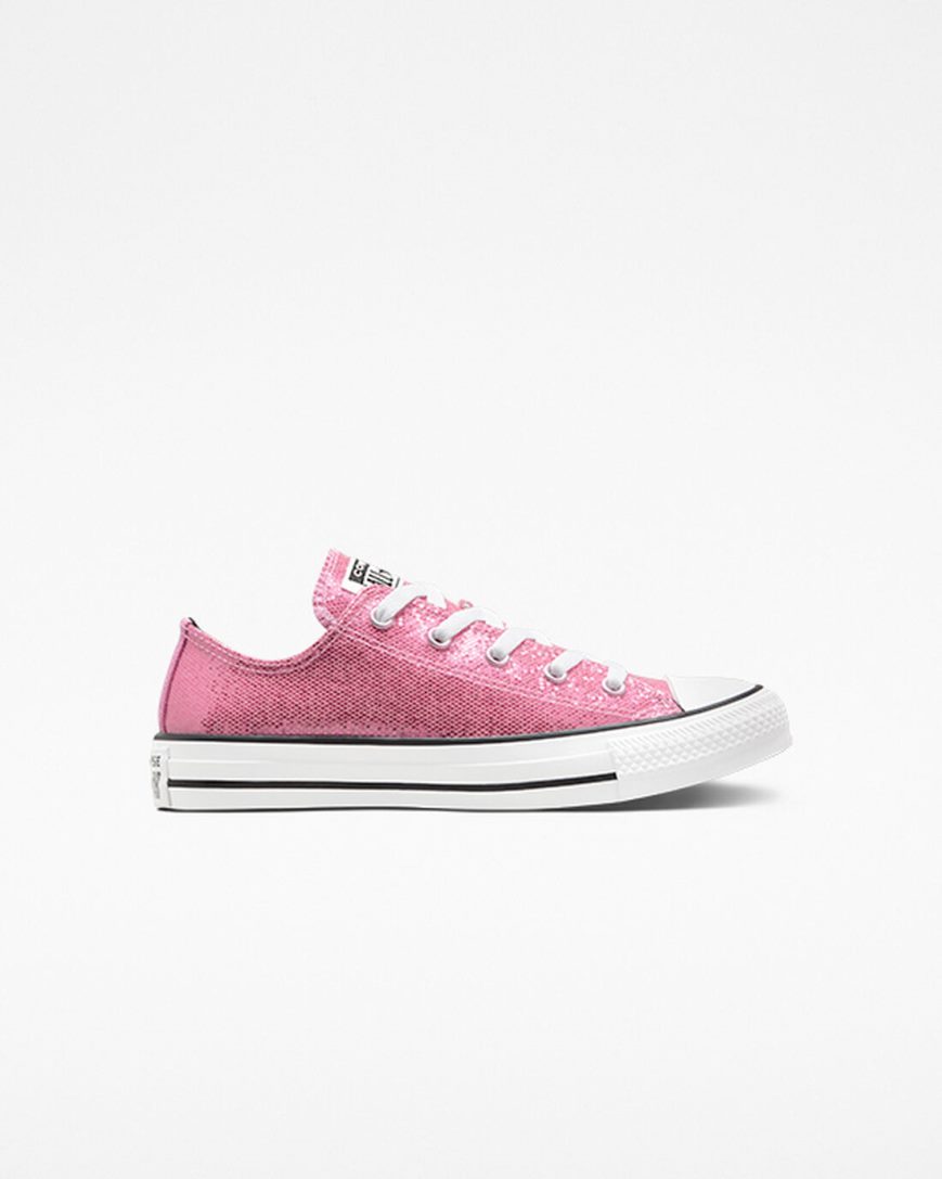 Pink / Black Converse Chuck Taylor All Star Glitter Girls\' Low Top Shoes | DHL57193K